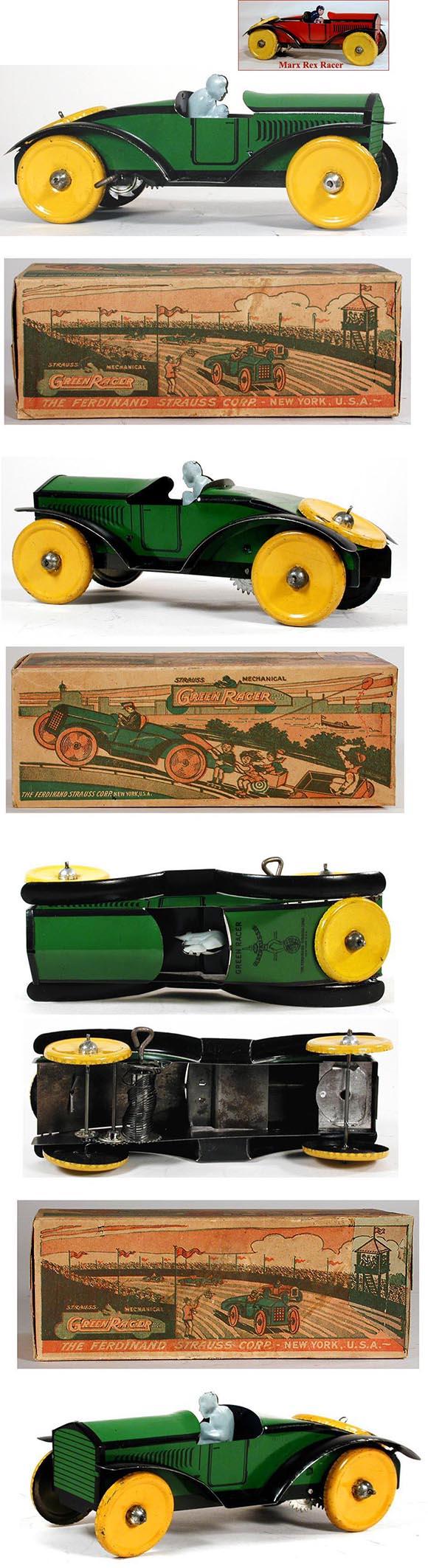 c.1924 Strauss, Mechanical Green Racer in Original Box